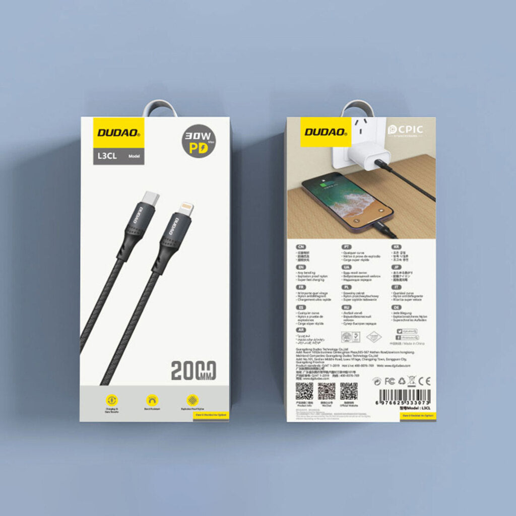 DUDAO L3CL-2MB 30W PD TYPE-C TO LTG DATA CABLE 2M DUDAO L3CL-2MB 30W PD TYPE-C TO LTG DATA CABLE 2M